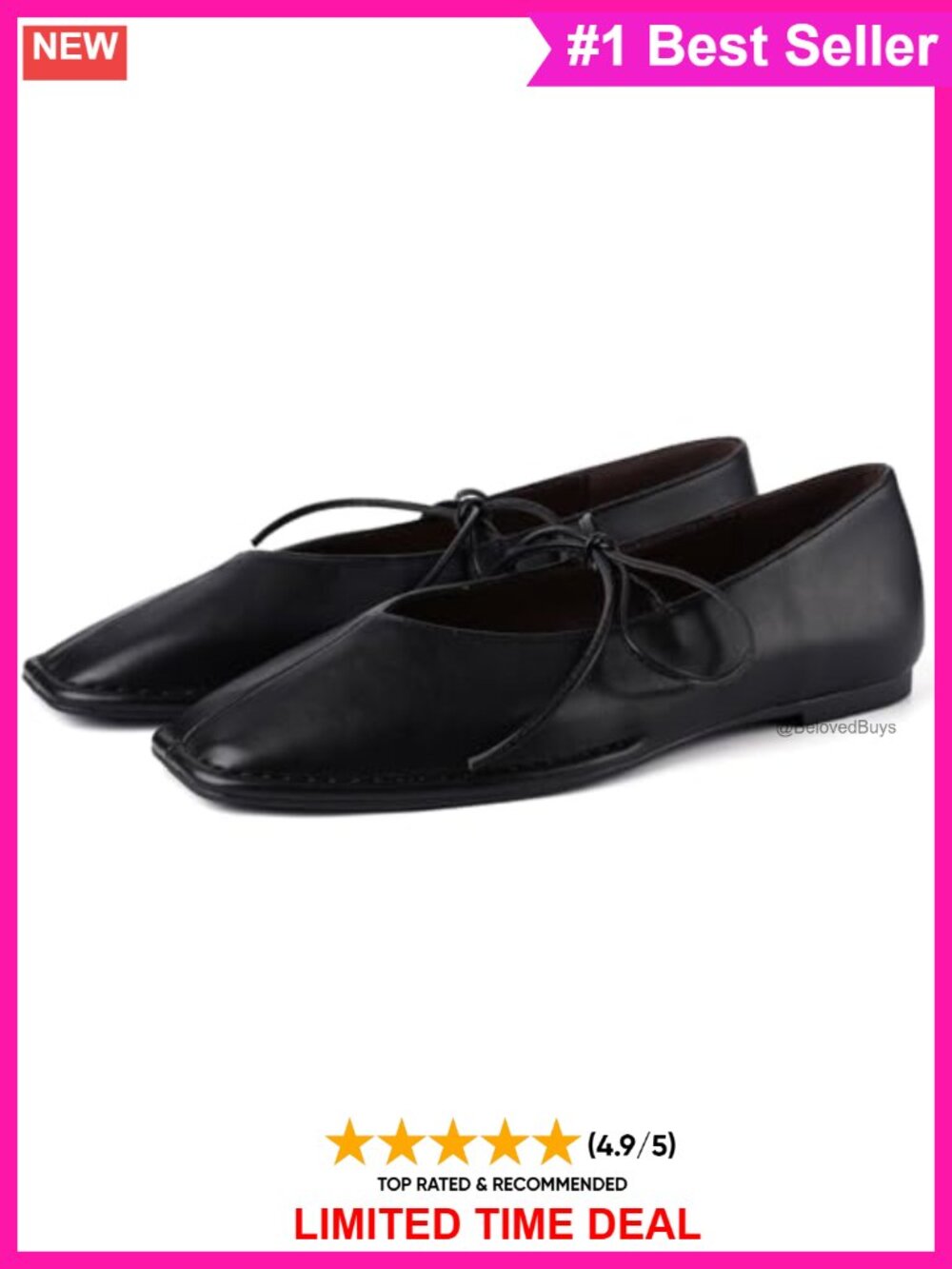 Square Toe Mary Jane Ballet Flats Faux Leather Lace-Up Comfort Women's Shoes
